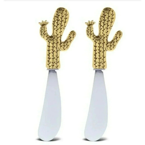 Kitchabon Gold Cactus Stainless Cheese Knife Spreader  Set Of 2 - Picture 2 of 6